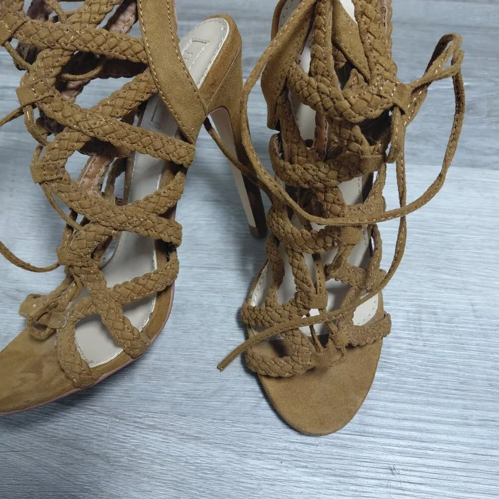 Forever 21 - Brown Suede Braided Glenna Lace Up Strap High Heel - Size 7